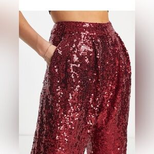 Asos Design Sequin Slouchy Trousers In Red